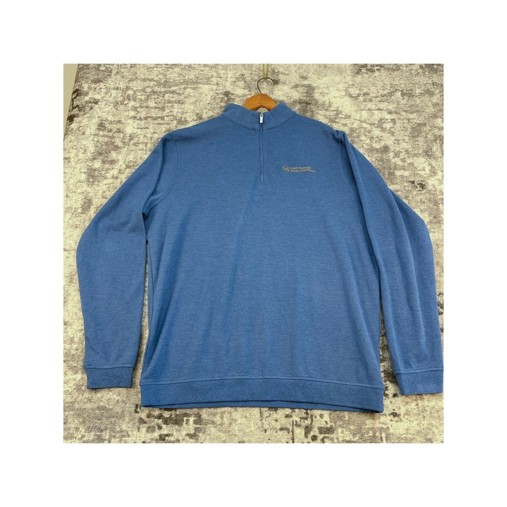 Peter Millar Men L Quarter Zip Sweater Blue Cotton Modal Embroidered Luxury‎